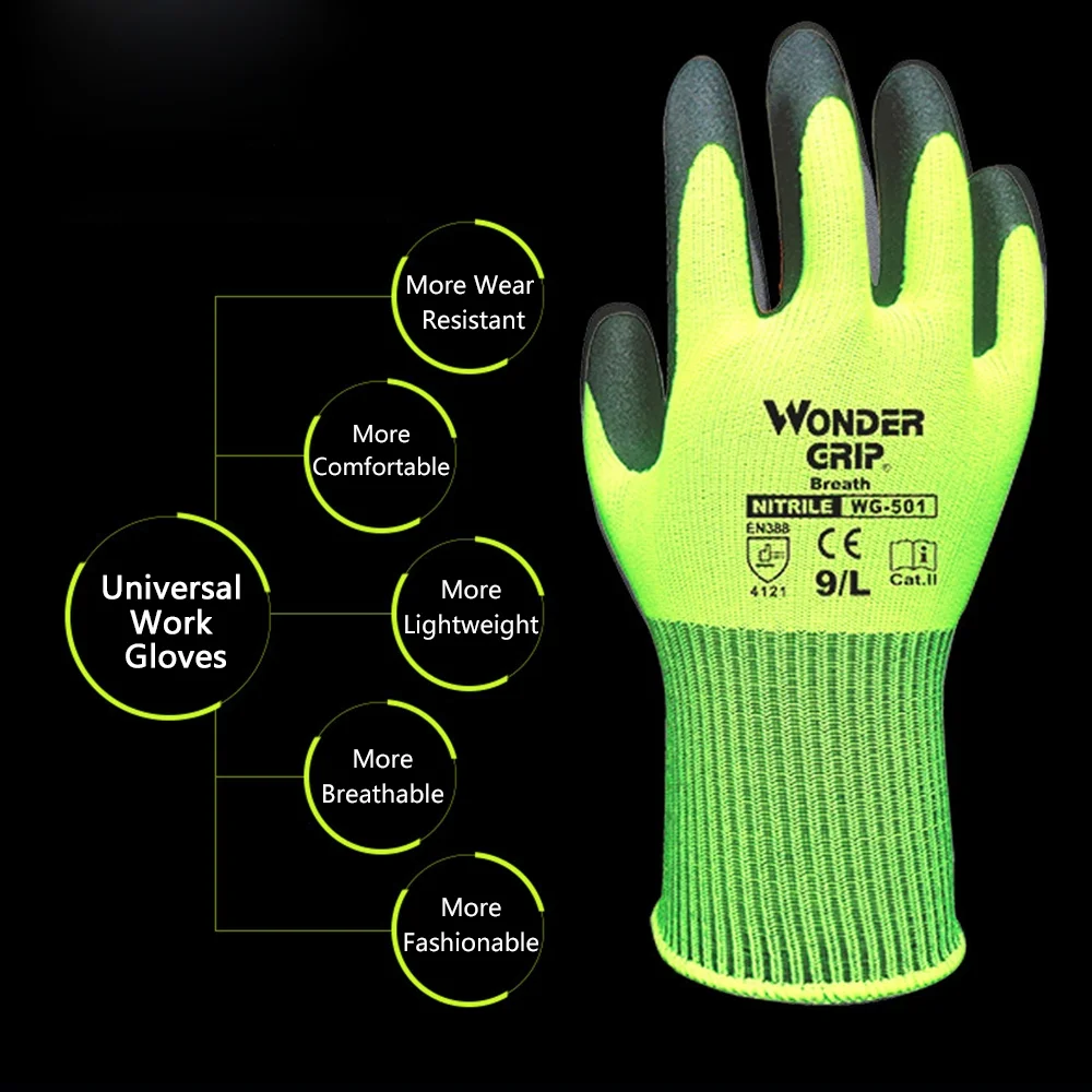 Universal Nitrile Rubber Gardening Gloves Household Cleaning Gloves Light-duty Safety Work Gloves Breathable for Men Women with Elastic Wrist, XL Size