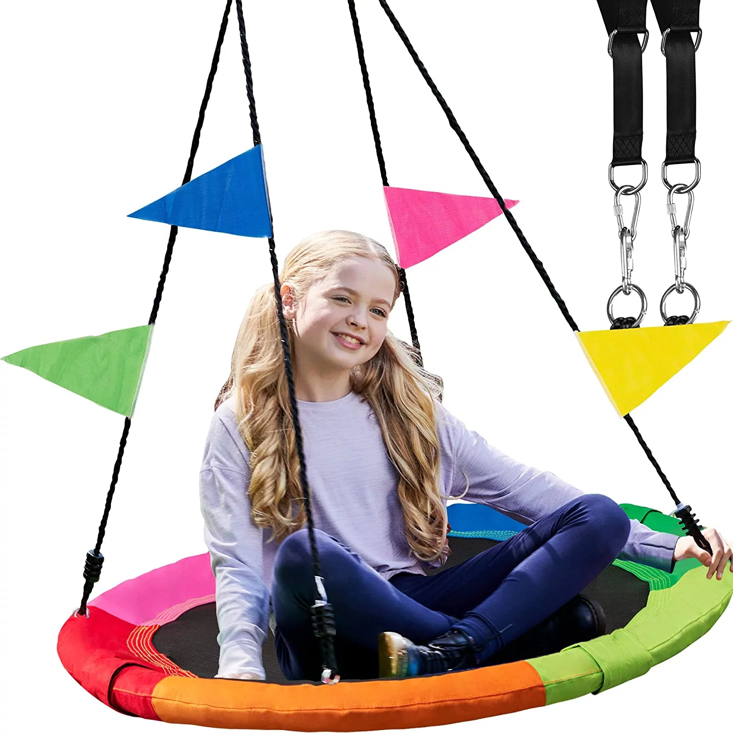 LIUJUNTree Swing – 40 Inch Saucer Swing for Kids Outdoor – Round Disc Swing with 900Lb Weight Capacity, 900D Oxford Waterproof Fabric Hanging Straps (Multicolor)