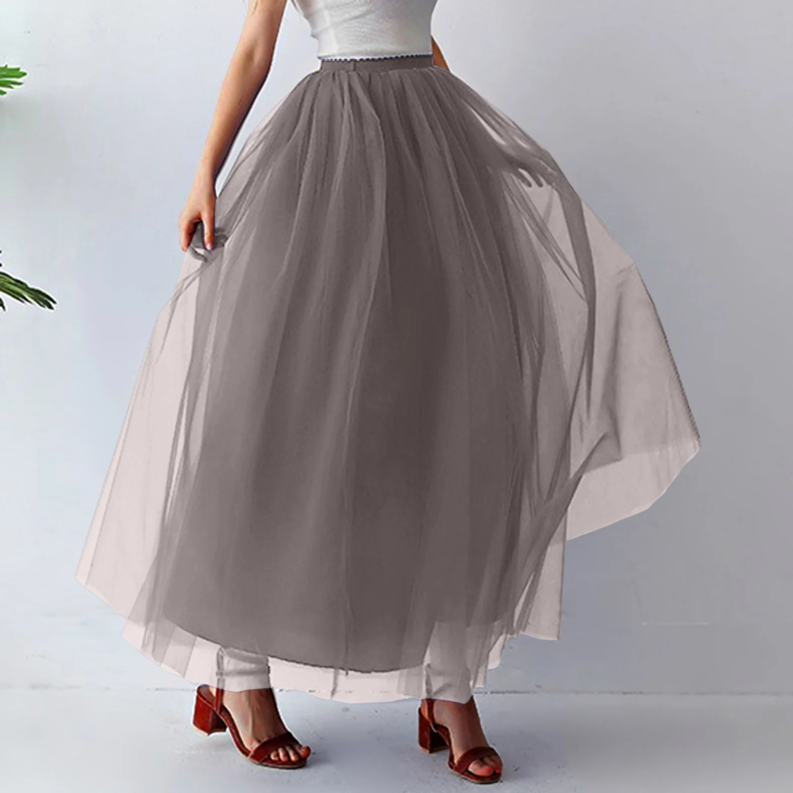 Autumn Tennis Skirt Women Fashion Mid Length Tutu Dress Adult Dress Mesh Half Skirt Maxi Skirt