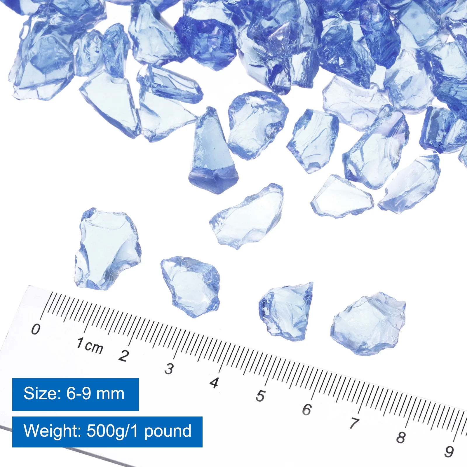 1 Pound Fire Glass Stone, 6-9mm Reflective Fire Pit Glass Rock for Fireplace, Blue