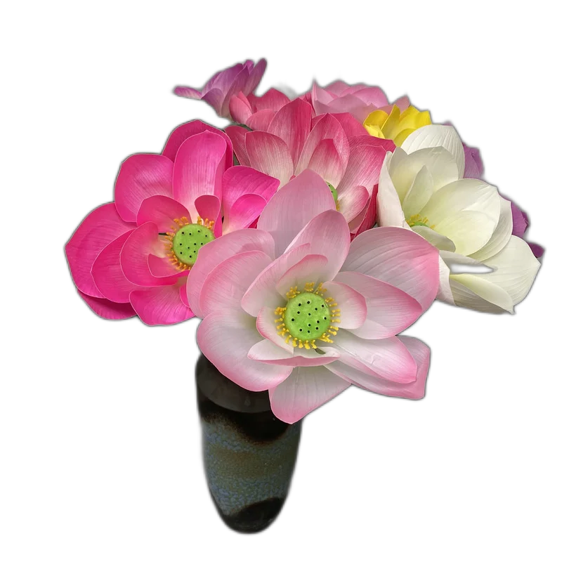 Combination with film lotus lotus leaf lotus Puff home decoration artificial flower Buddhist temple with flower living room pool decorative flowers