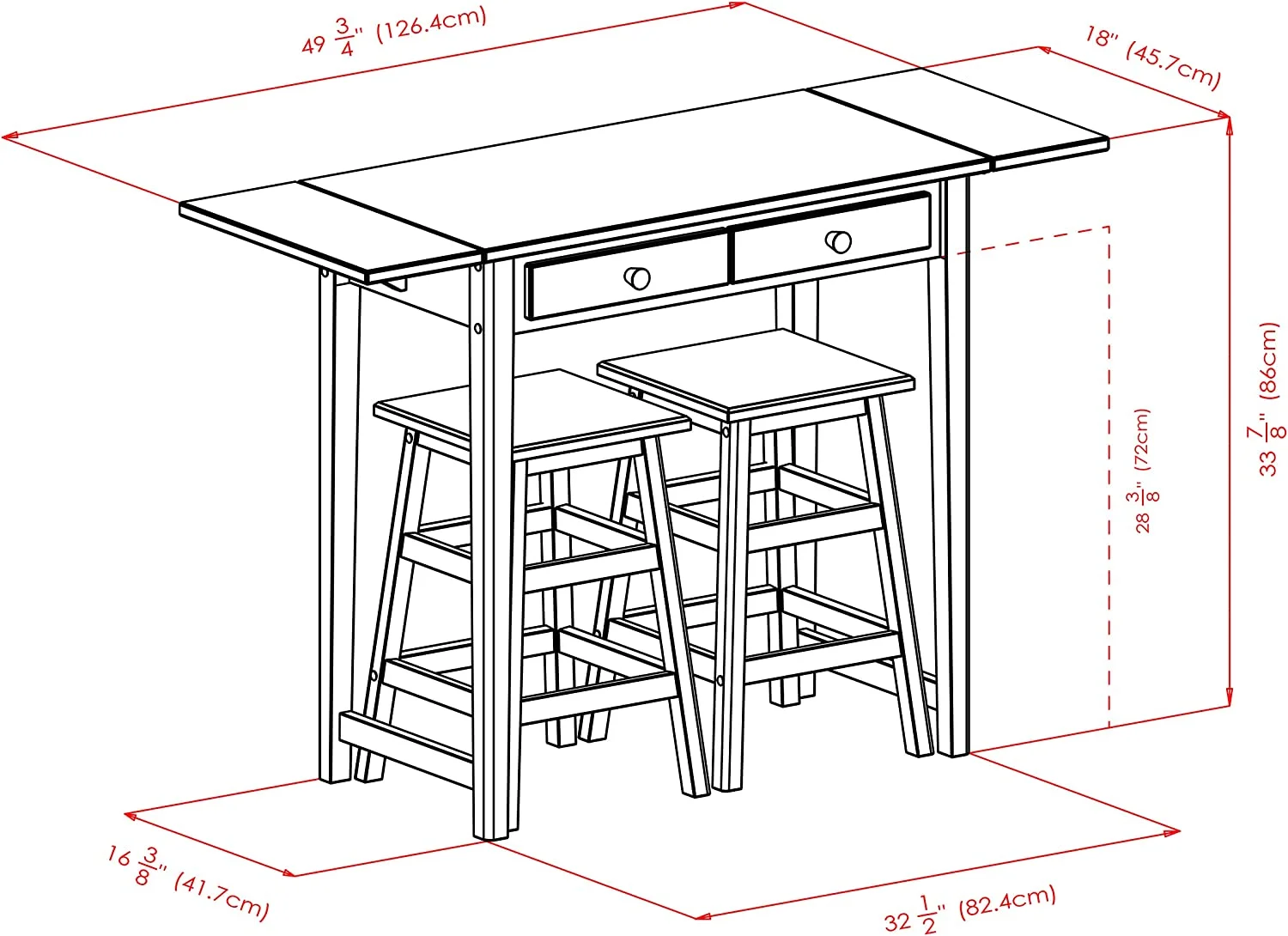 AYFDEGT Mercer 33.86 x 49.76 x 18.48-Inch Wood Double Drop Leaf Table With 2 Stool  Cappuccino (40338)