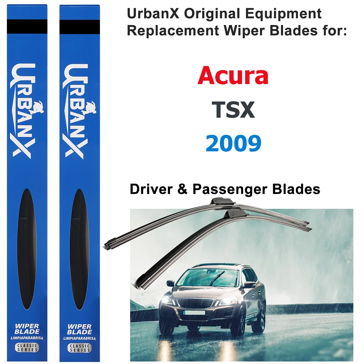 UrbanX 2-IN-1 All Seasons Water Repellency Original Equipment Replacement Wiper Blades For 2009 Acura TSX 24