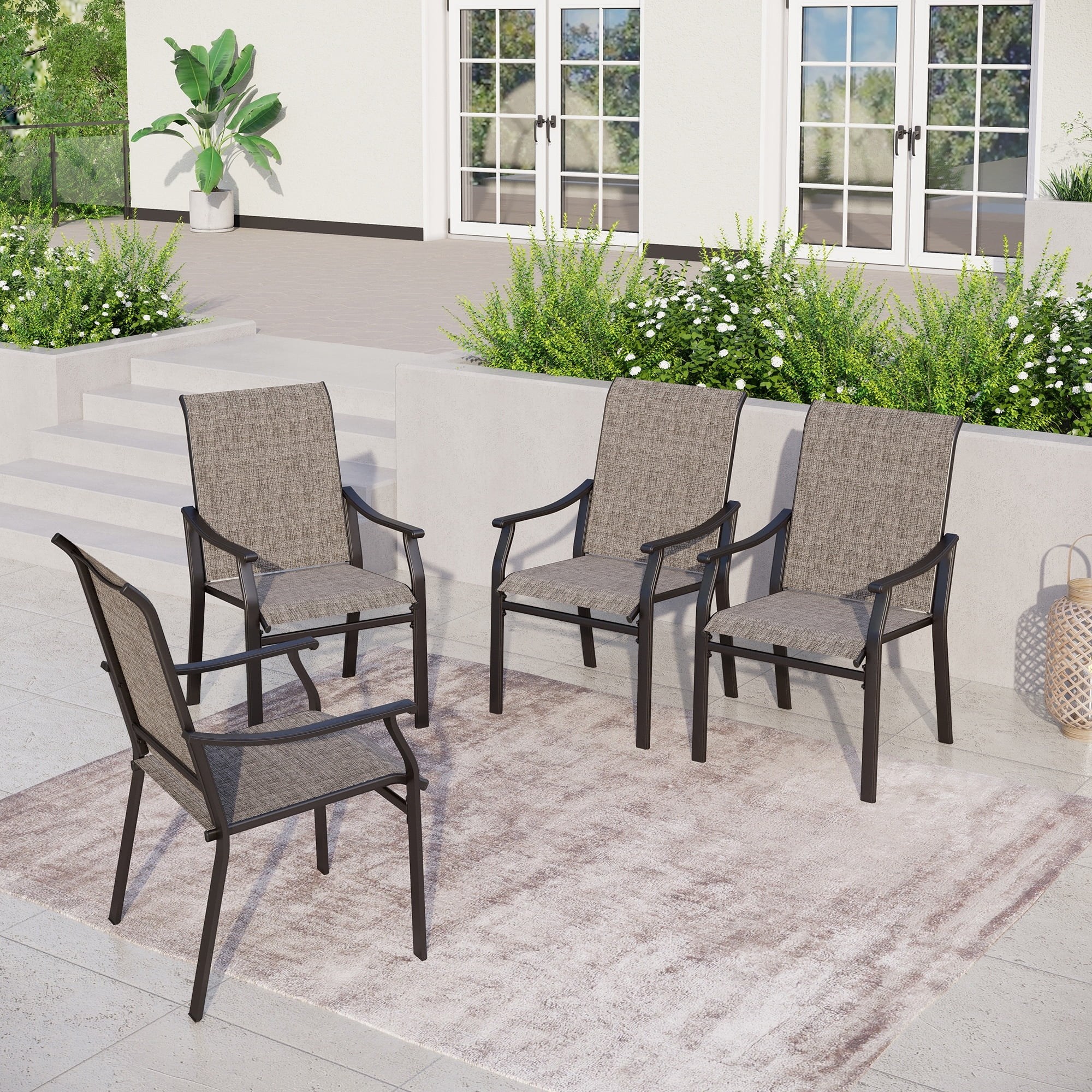 2/4-Piece Patio Dining Chair, High Back Textilene Fabric Padded Armchairs 4-Piece