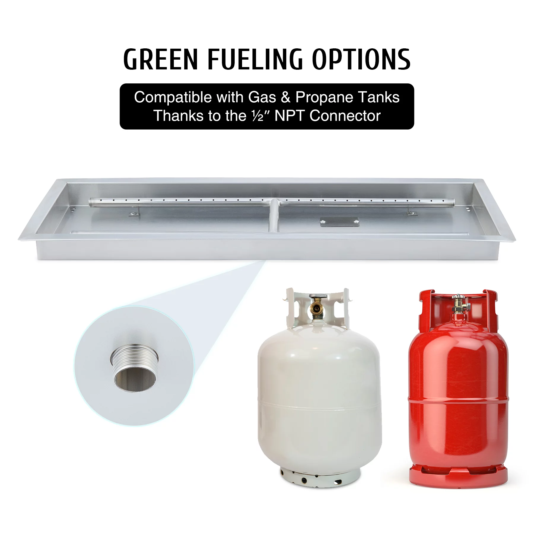 36x12 Inch Fire Pit Pan with Burner Drop-In Gas Propane Fireplace Tray 150k BTUs