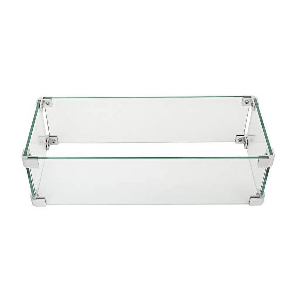 COSIEST Glass Wind Guard, Rectangle, Tempered Glass for Outdoor Fire Pit, 19.5x7.5x5.5 inches