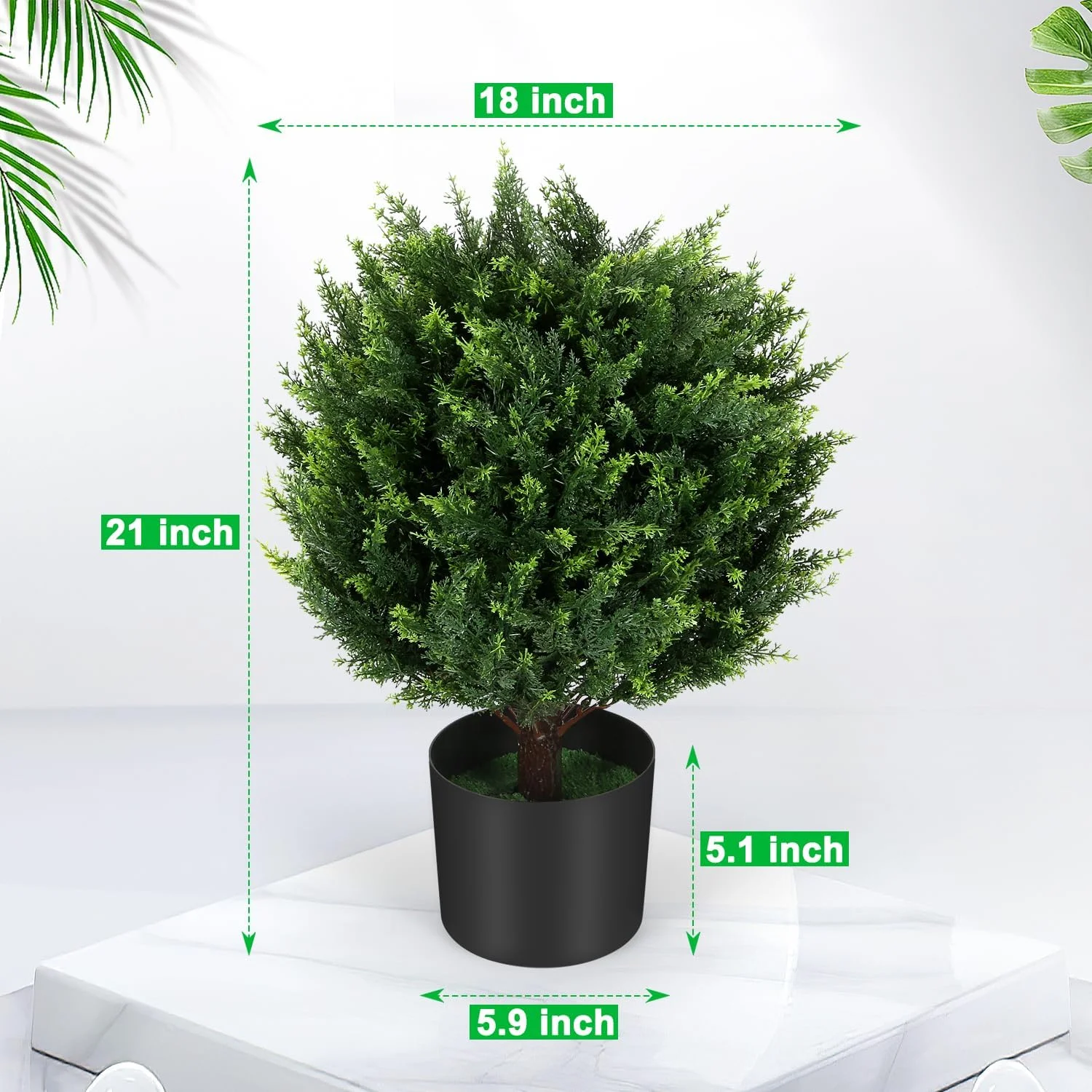 HYUN 21''T Artificial Cedar Topiary Ball Tree 2 Pack, Outdoors Artificial Shrubs Fake Plants Uv Rated Potted Plants for Outdoor, Indoor, Front Door, Office Decor.