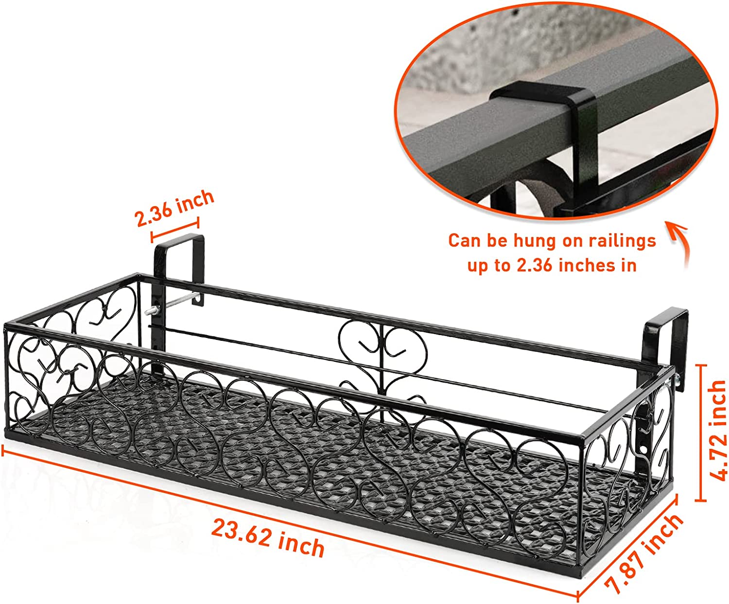 Balcony Flower Pot Stand Rack Patio Railing Shelf Plant Pots Holder Windows Decorate (L, Black)