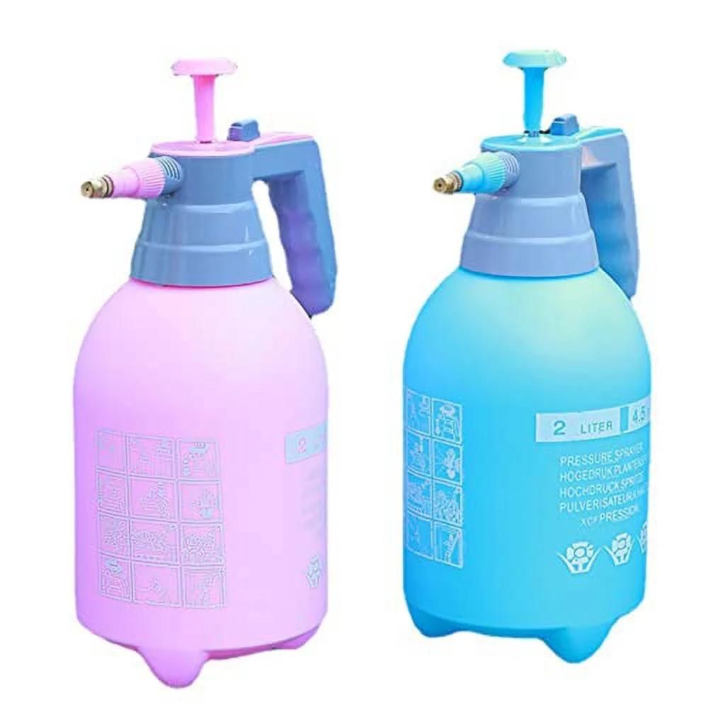 2L Garden Pump Sprayer,Spray Bottle Manual Garden Sprayer Hand-held Pressure Sprayer Bottle with Adjustable Brass Nozzle Thickened Water Sprayer for Garden(Pink)
