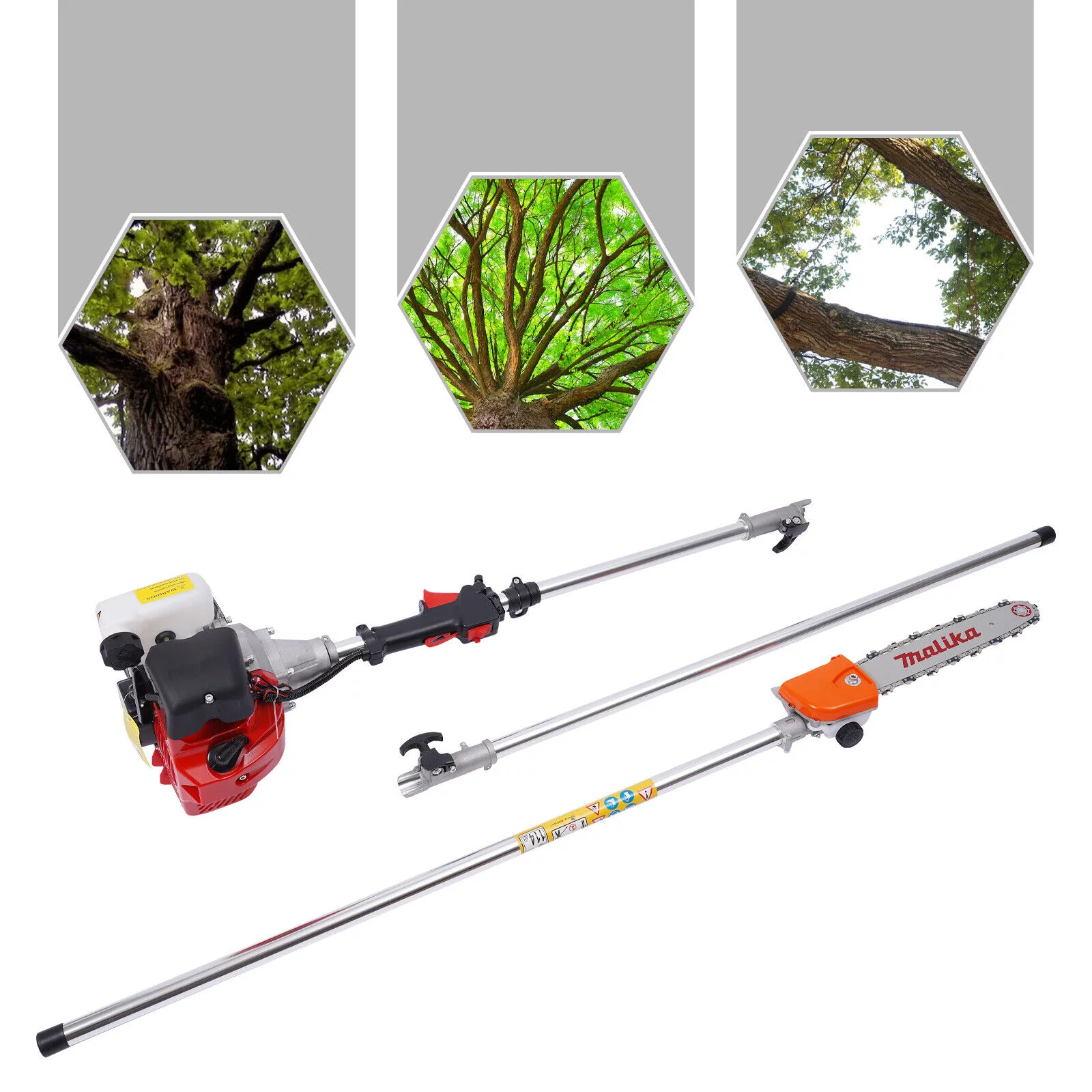 Miumaeov 42.7CC 2Stroke Pole Saw Pruner Pruning Saw Gas Powered Tree Trimmer Chainsaw 12