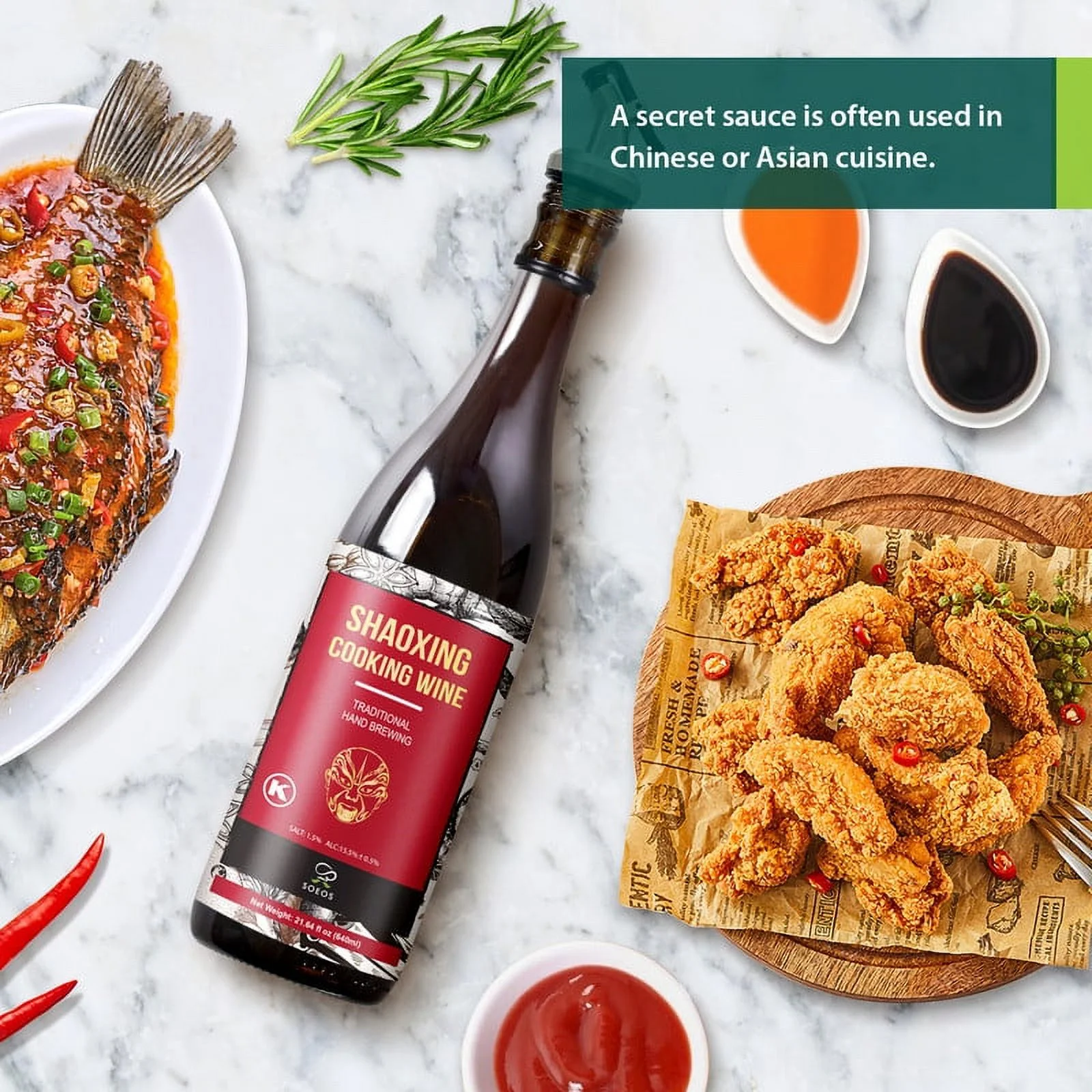 Soeos Regular Shaoxing Cooking Wine 21.64 fl oz (640ml), 1 Pack, with Pour Spout Included