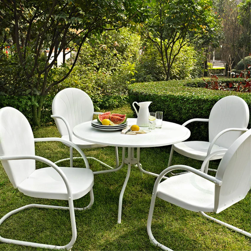 Ultimate Relaxation: Griffith Metal Outdoor Furniture Set - Durable, Nostalgically Inspired Outdoor Dining Set for Hours of Unwinding. Non-Toxic, Powder-Coated Finish for Long-Lasting Beauty.