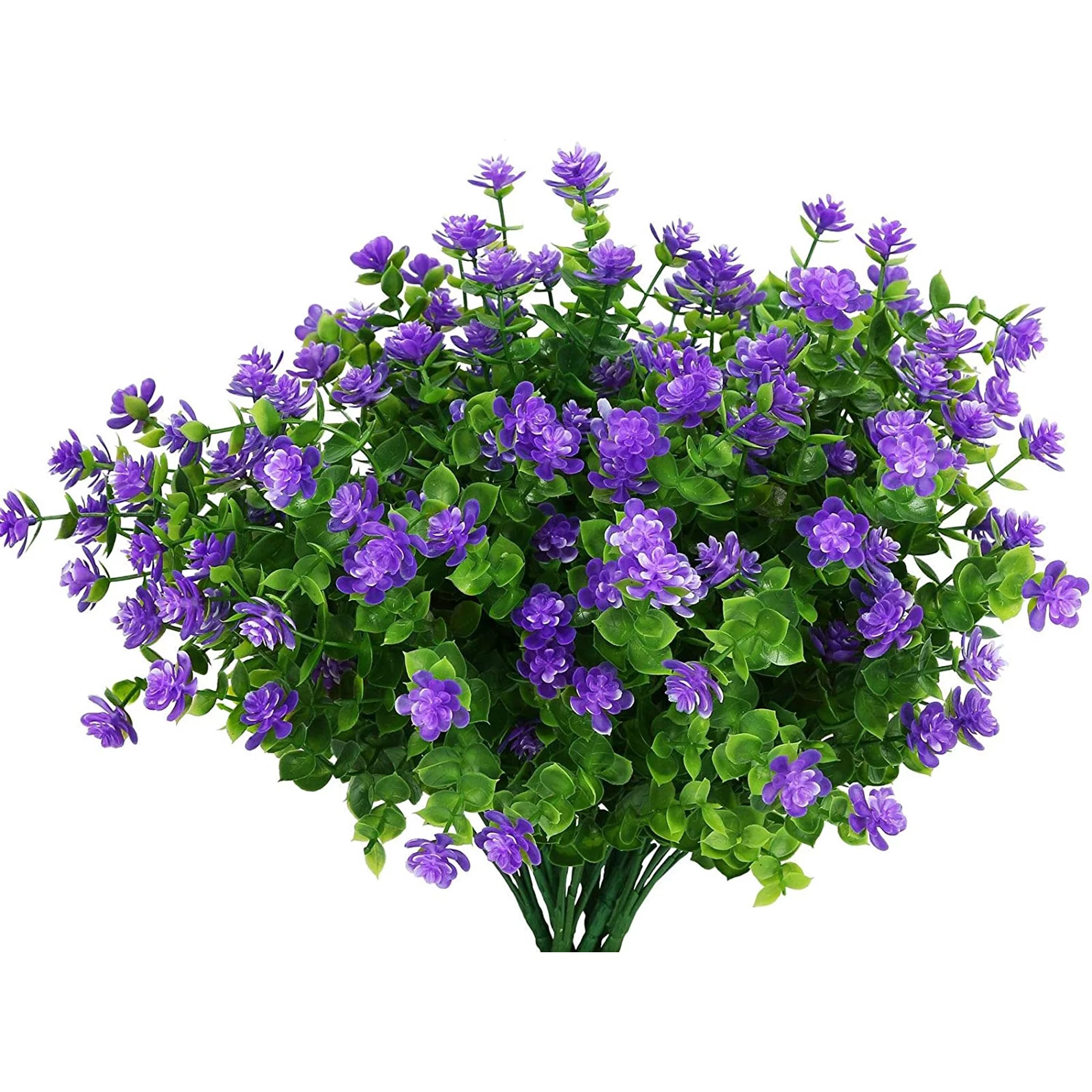 6 Bundles Artificial Flowers, Outdoor Fake Flowers for Spring Summer Decoration UV Resistant No Fade Faux Plastic Plants for Home Garden Patio Porch Window Box Decor (Purple)