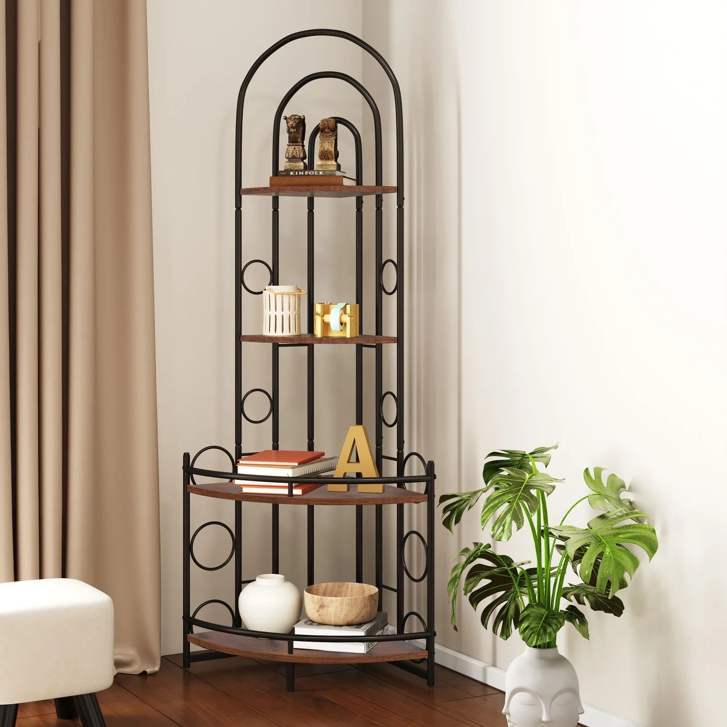 Sleek and Versatile Modern 4-Tier Corner Bookshelf with Stylish Metal Frame  Chic Plant Stand for Stylish Home or Office Decor  Space-Saving Design Ideal for Small Spaces and Apartments