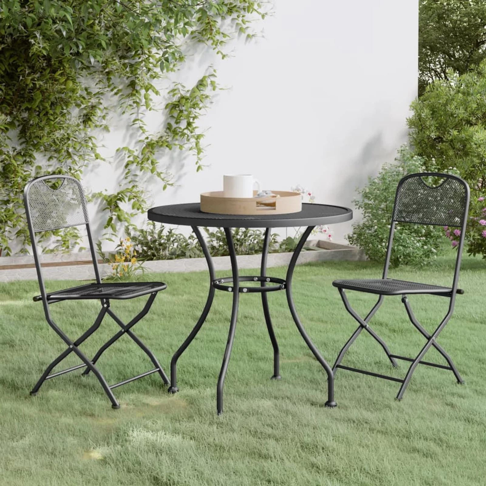 Walmeck 3 Piece Patio Dining Set Expanded Metal Mesh Anthracite