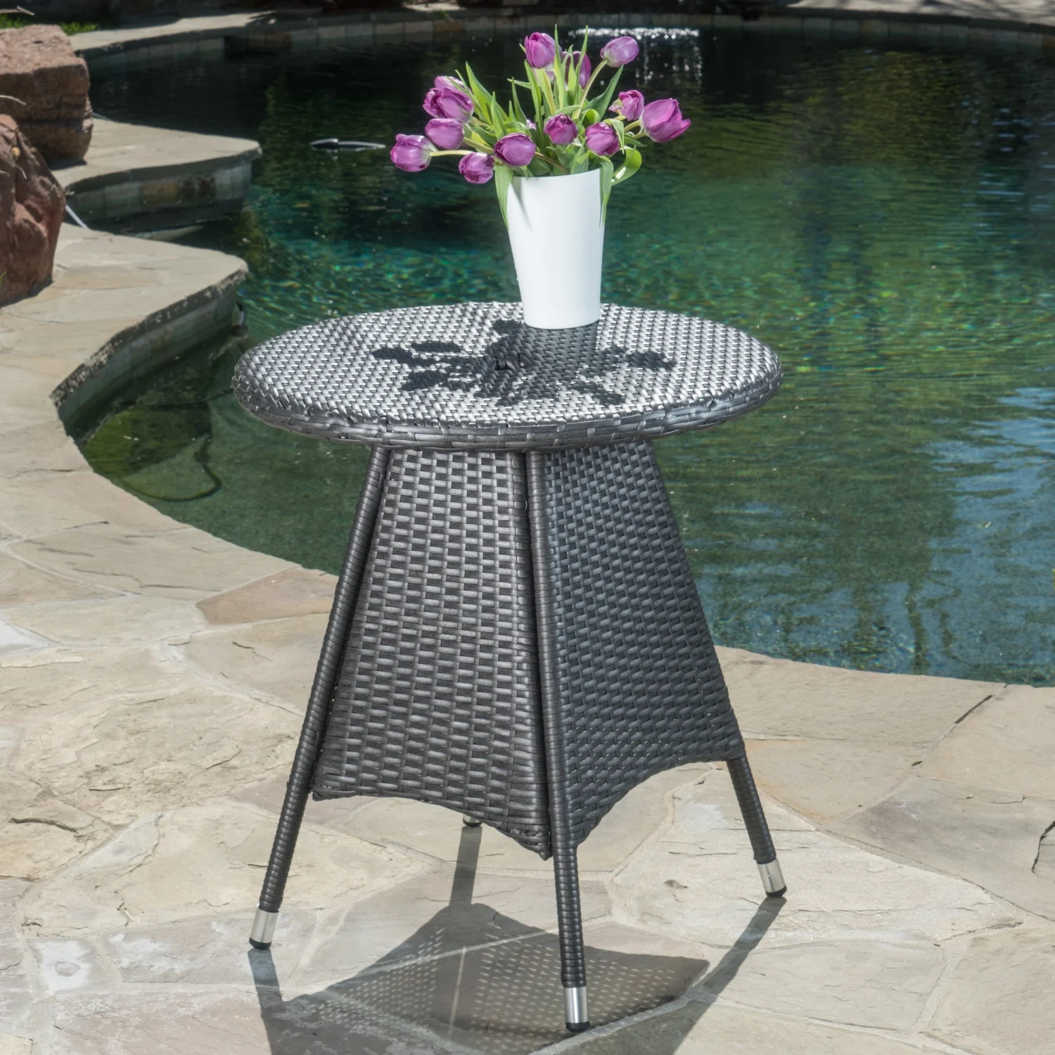 Elegant and Stylish Outdoor Round Dining Table with Ceramic Tile Top for Patio  Garden  Deck - Luxurious Weather-Resistant Outdoor Furniture - Perfect for Al Fresco Dining and Entertainin