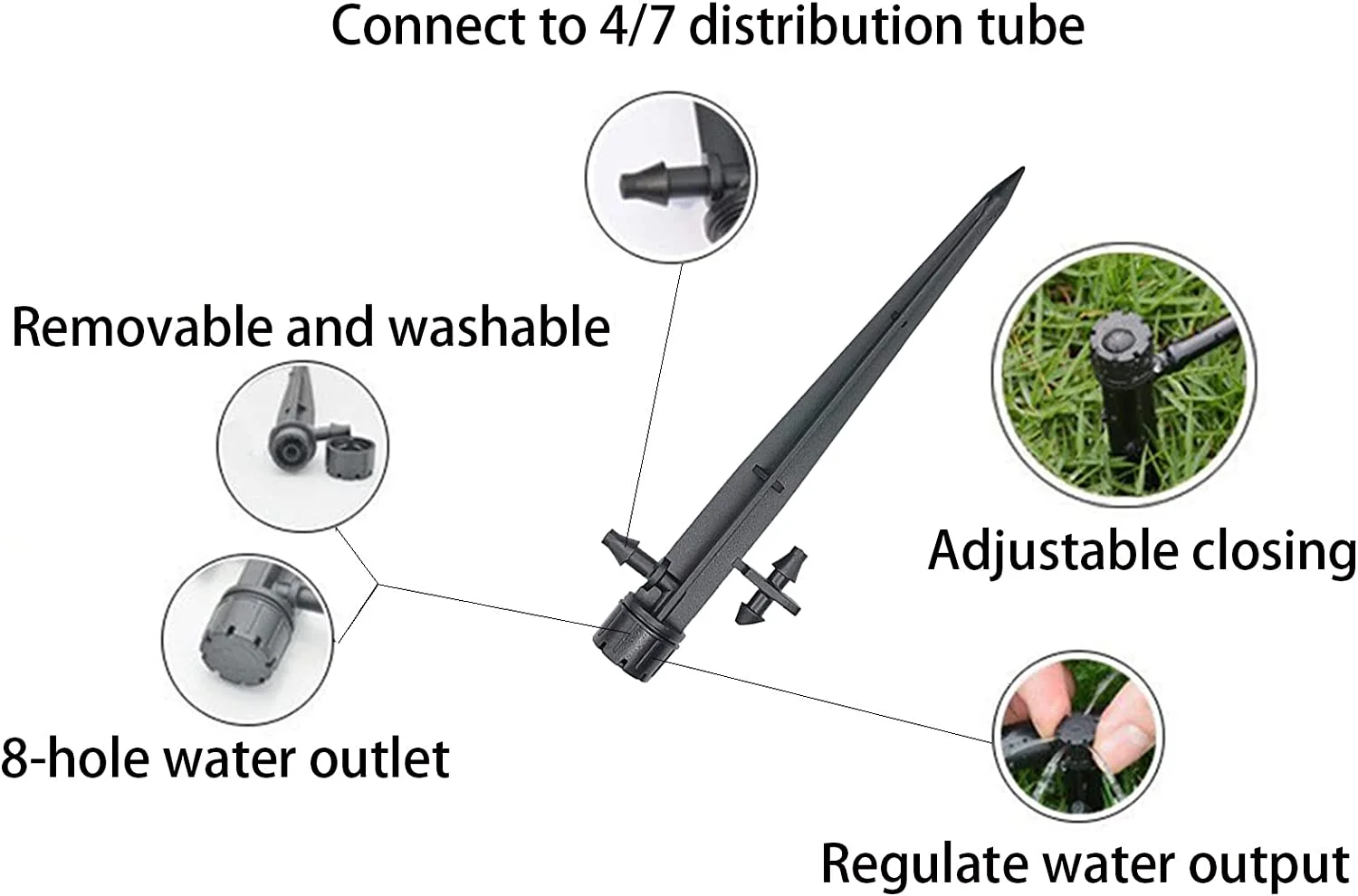 50 Pcs 360 Degree Adjustable Wate Flow Irrigation Drippers on Stake Em.