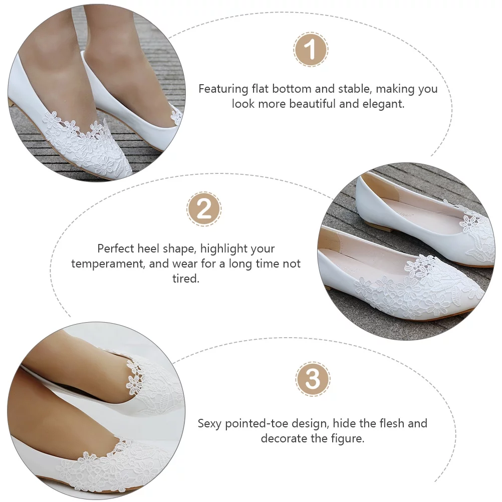1Pair Lace Flat Bottom Shoes Elegant Wedding Shoes Outdoor Casual Shoes White