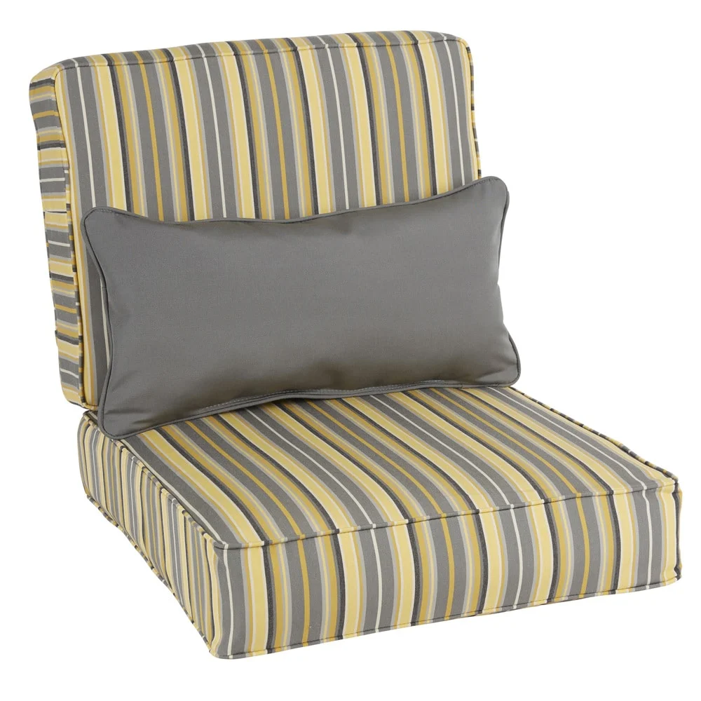 Sorra Home  Oakley Sunbrella Striped Indoor/ Outdoor Corded Chair Cushion Set and Lumbar Pillow