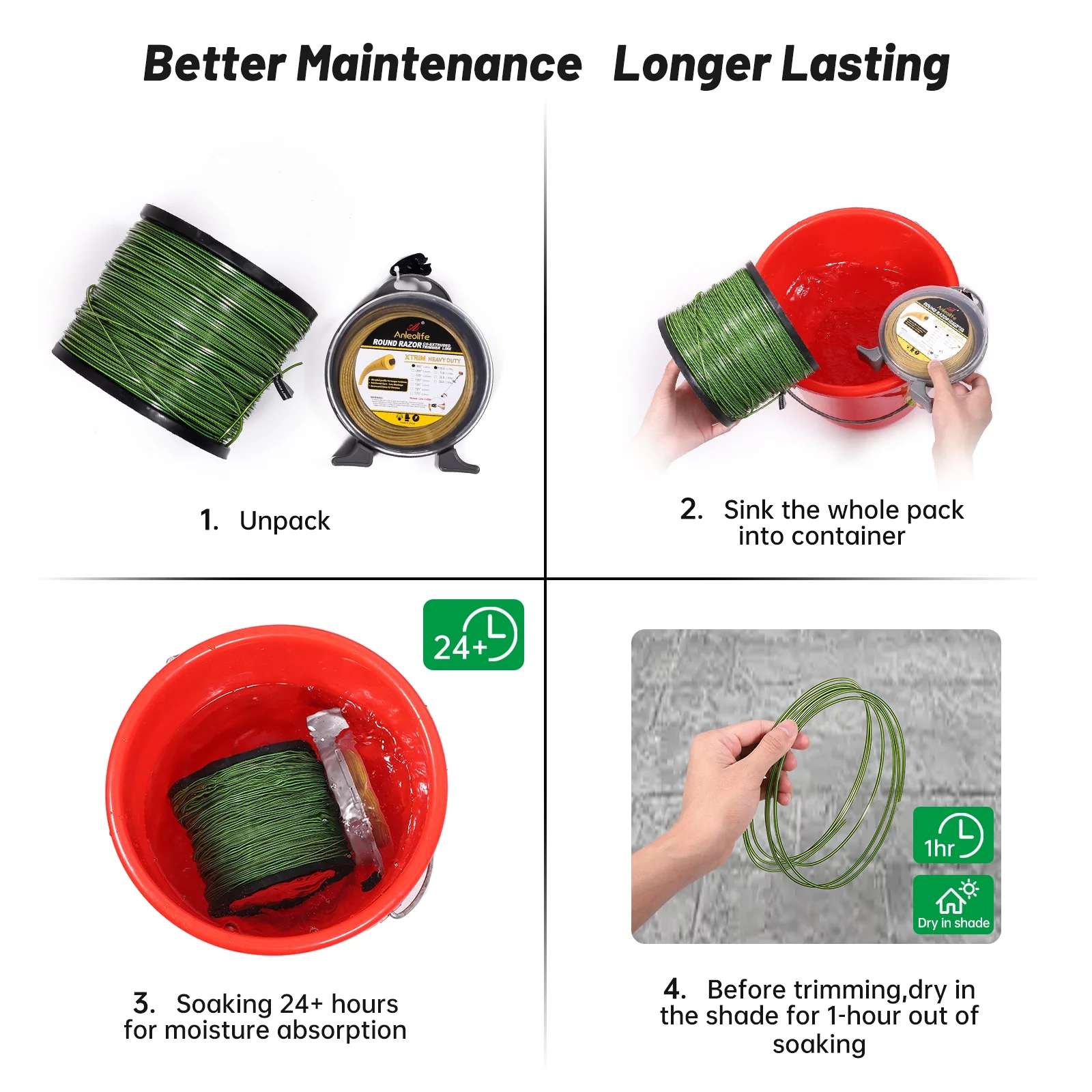 A ANLEOLIFE 1-Pound Commercial Square .080-Inch-by-328-ft Trimmer Line Donut,Pre-U Co-Extruded Multi-Blade Weed Eater String, Green