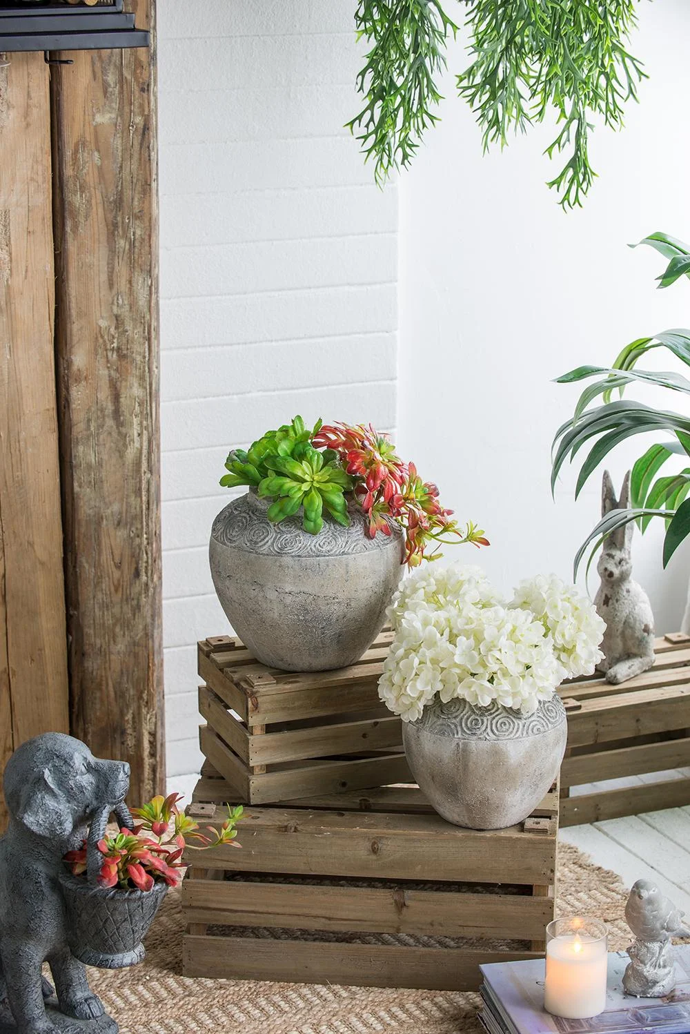 A&B Home Gray Round Terracotta Planter with Textured Swirl Pattern 8.3