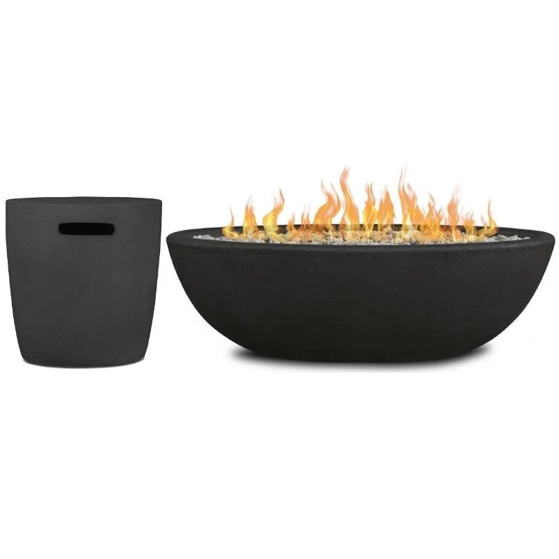 Home Square 2-Piece Set with Oval Propane Fire Bowl and Tank Cover in Shale