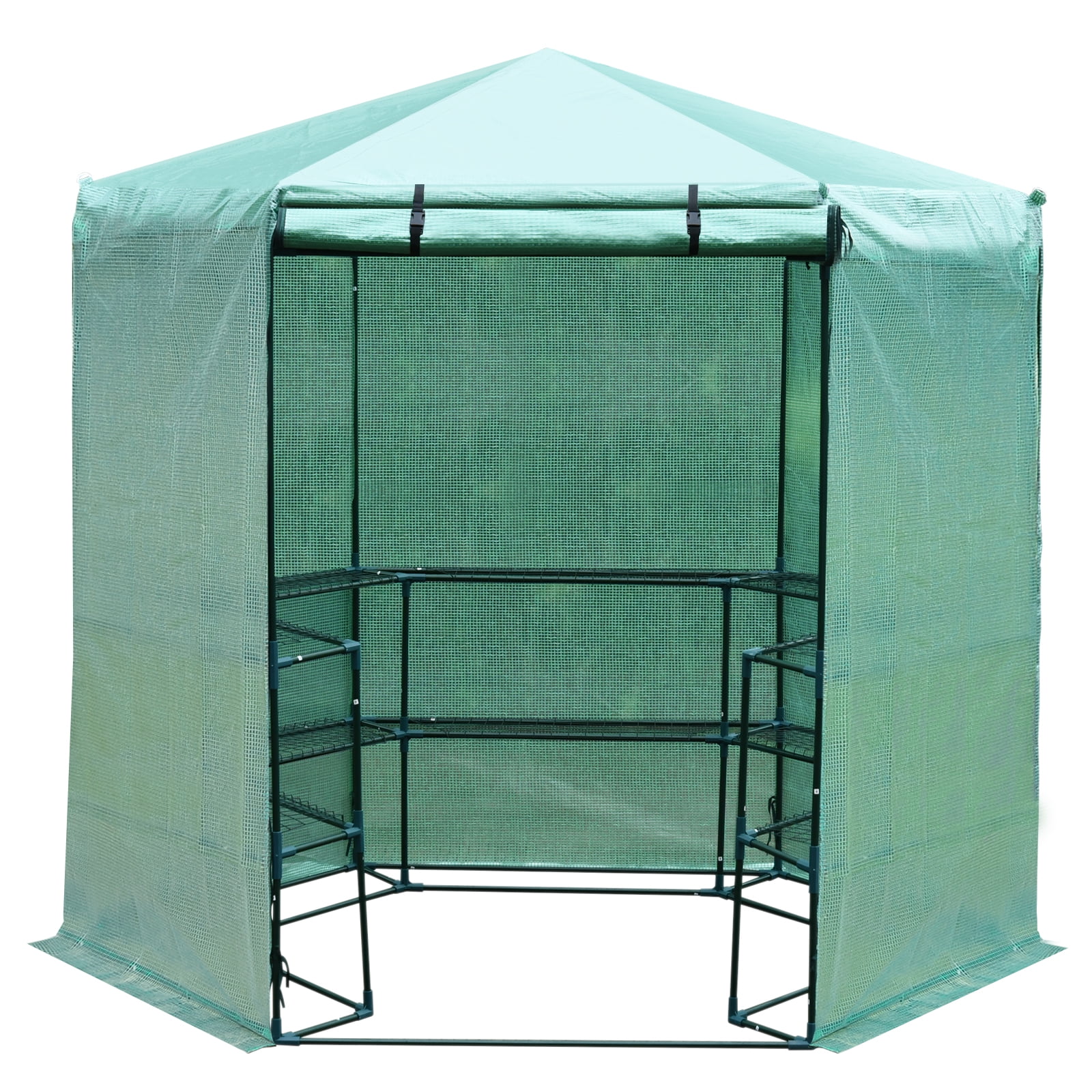 Outsunny Portable 3-Tier Shelf Hexagonal Walk In Greenhouse, 7.5-Feet