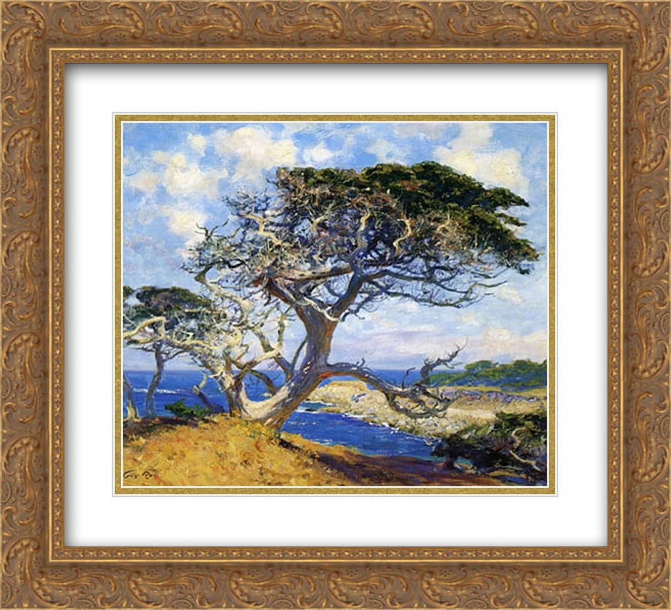 Guy Rose 2x Matted 22x20 Gold Ornate Framed Art Print 'Monterey Cypress'