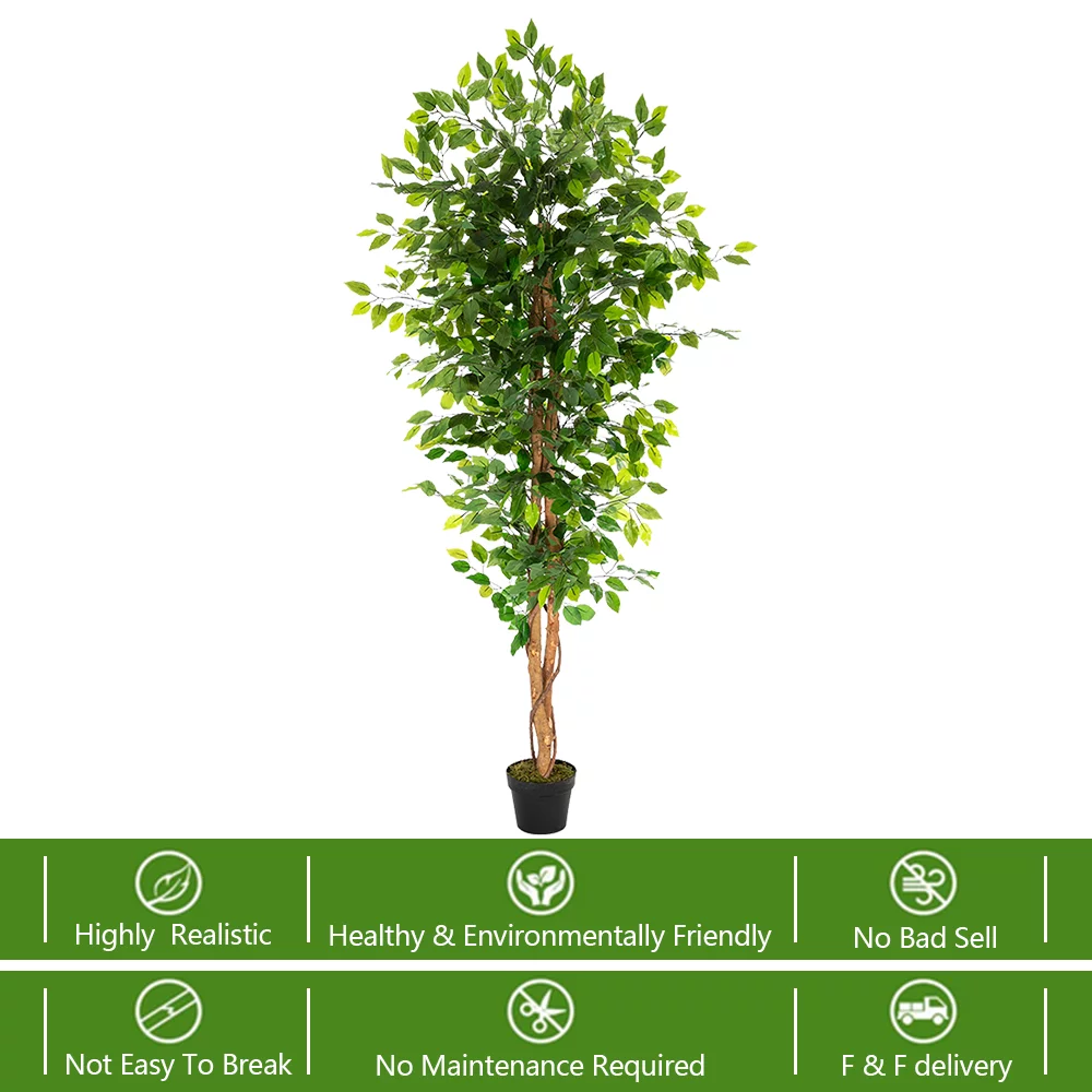 6FT Solid Wood 1260 Leaves Truncated Banyan Tree Simulation Tree Green