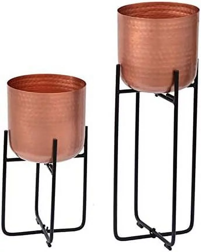 Evolution 2 Piece Macron Metal Planter Set with Steel Frame in Copper