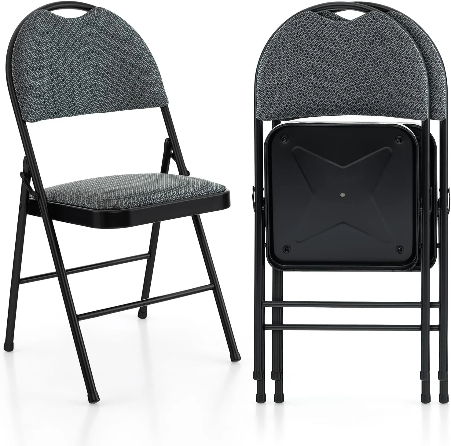 RSJIWOGZ 2 Pack  Foldable Chair Set with Padded  Handle Hole and Metal Frame Dining Chair Set for Indoor and Outdoor  School  Office and Garden Party (Grey)