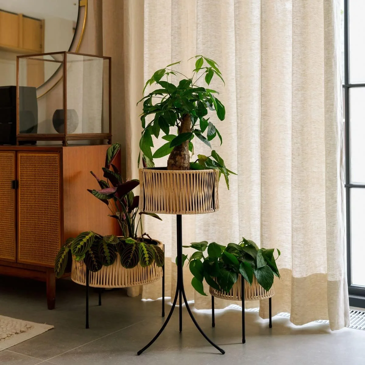 CXIAN Umanoff 32.5 Plant Pot, Beige H x Diameter 32.5 x 41 cm Steel Frame Black Powder-Coated