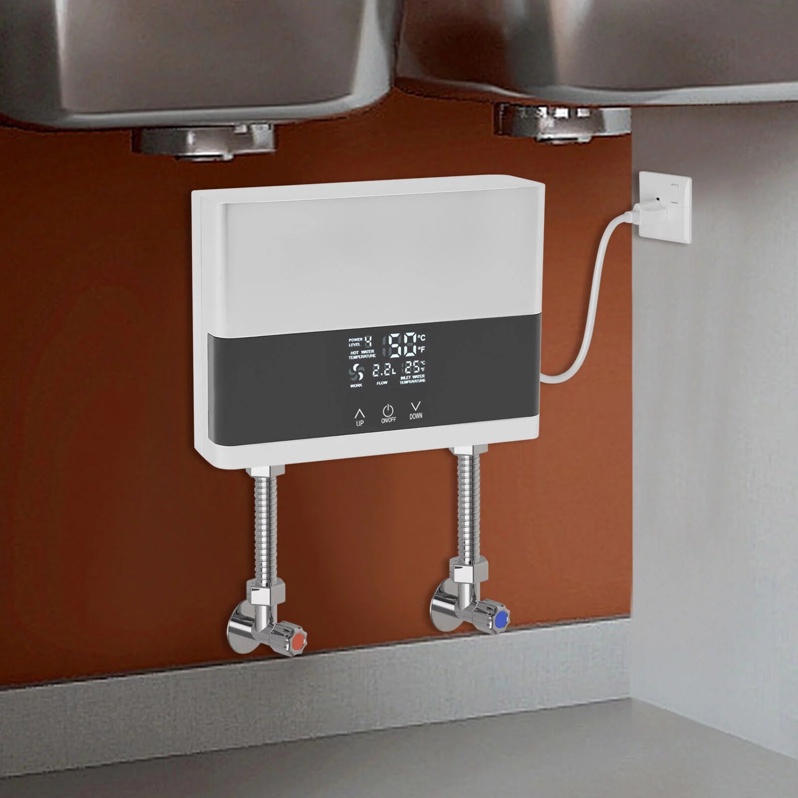 Electric Tankless Water Heater 110V Constant Temperature Instant Hot Water Heater 4000W Silver/White