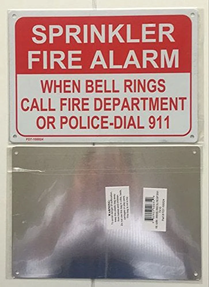 Sprinkler Fire Alarm 7x10 Aluminum Sign Red on White