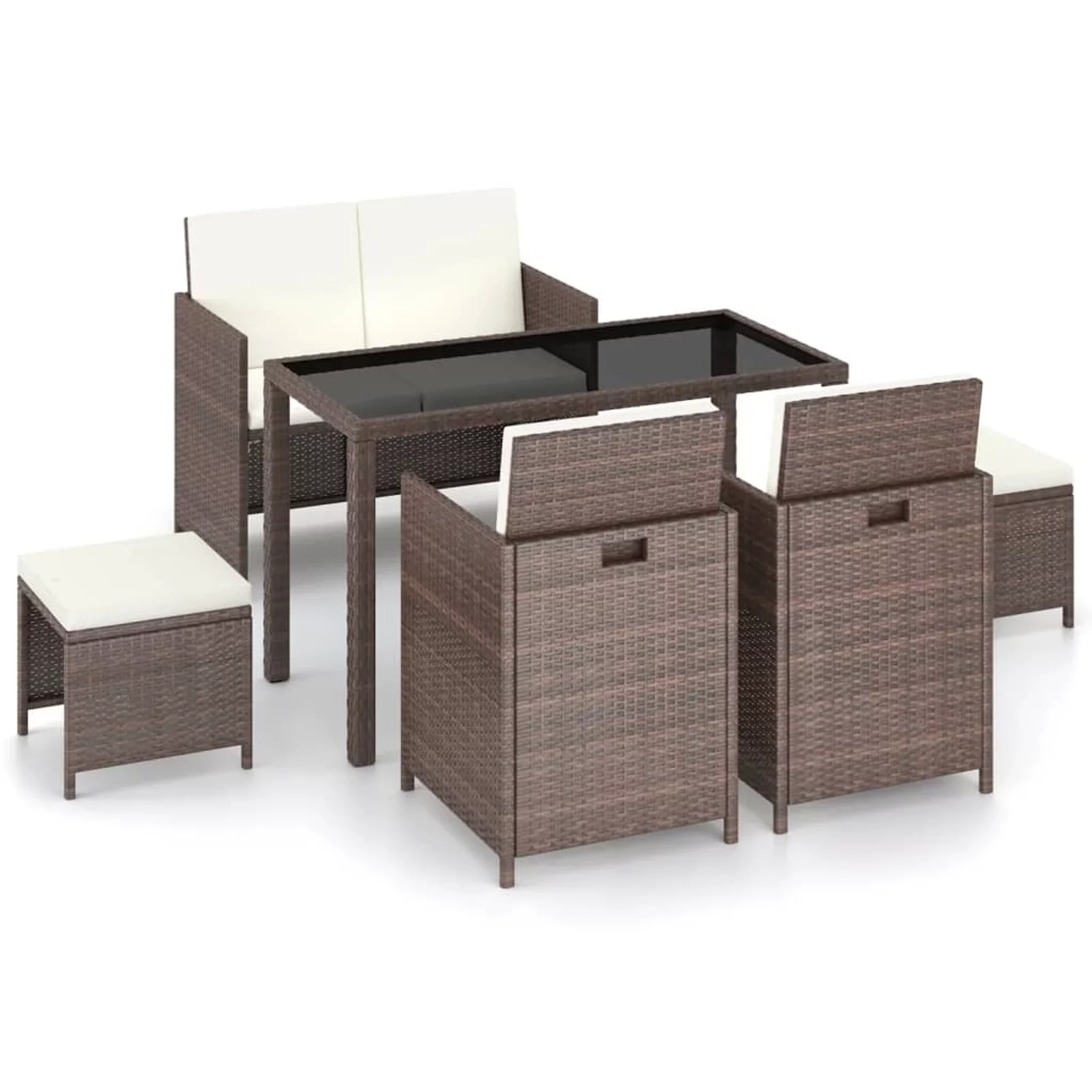 ametoys 6 Piece Patio Dining Set with Cushions Poly Rattan Brown