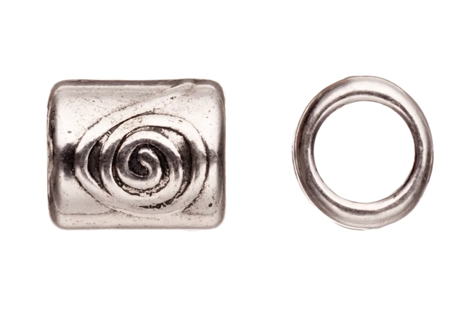Braided Leather Positioning Silver Findings, Antique Silver-Plated, Spiral Patterned Circlet Tube Slider Beads