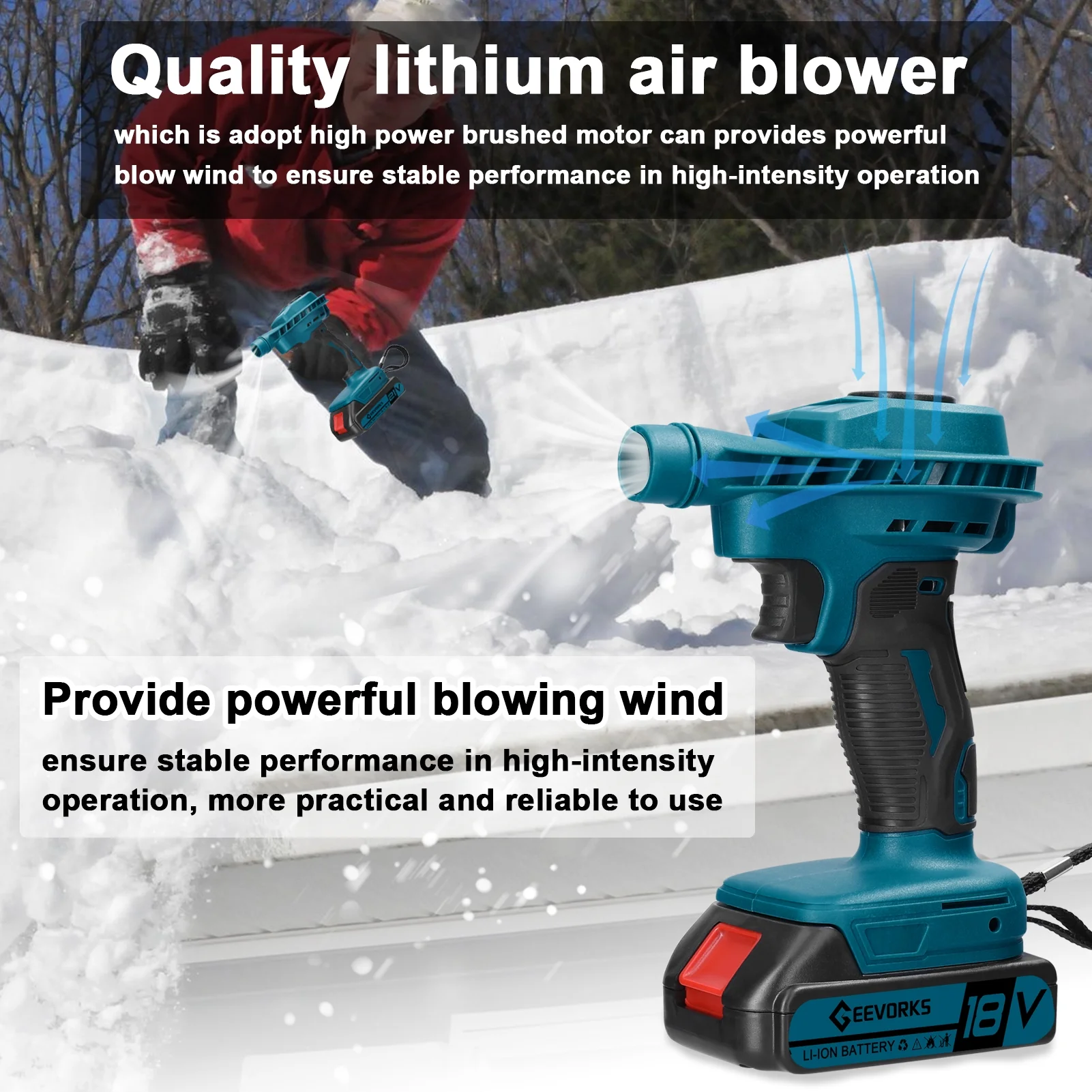 Geevorks Electric portable dust blower,Portable Blower Wind Air Blower Battery Snow HandheldTool Blower Brushed Motor Handheld Battery Motor Blower Wind Cleaner Brushed Motor Blower Huiop