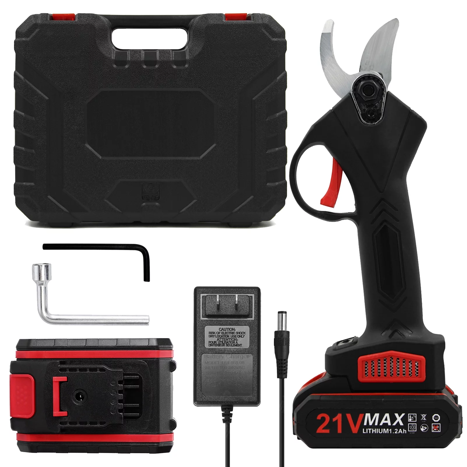 21V Portable Handheld Cordless Electric Pruning Shears with Carry Case Rechargeable 1200mAh Battery & Powered Tree Branch Pruner Garden Clippers 30mm Cutting Diameter