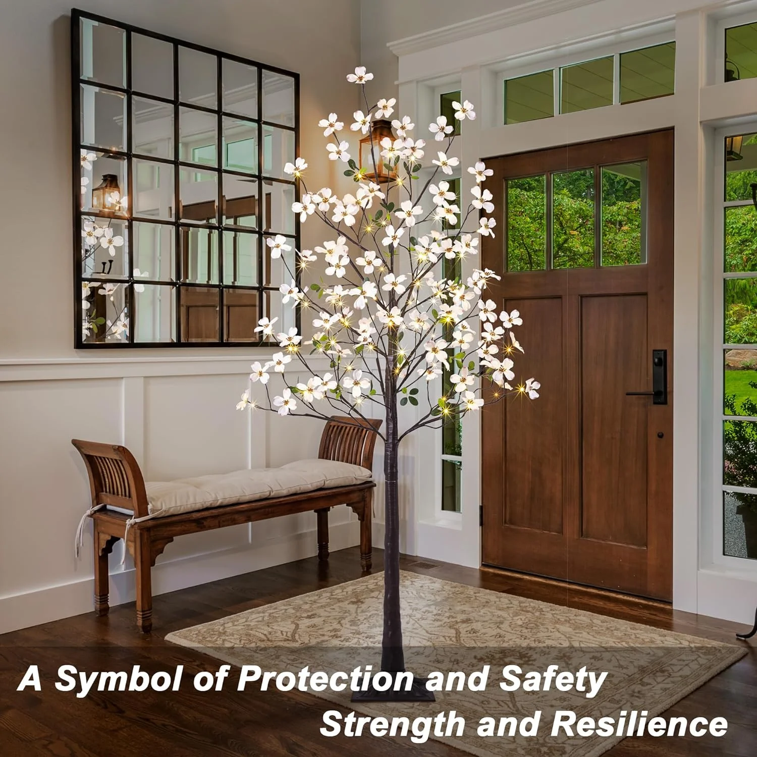 6FT Lighted Dogwood Flower Tree 120L Artificial Plat With Berries Warm White Lights For Sprig Idoor Outdoor Home Party Weddig Decoratio