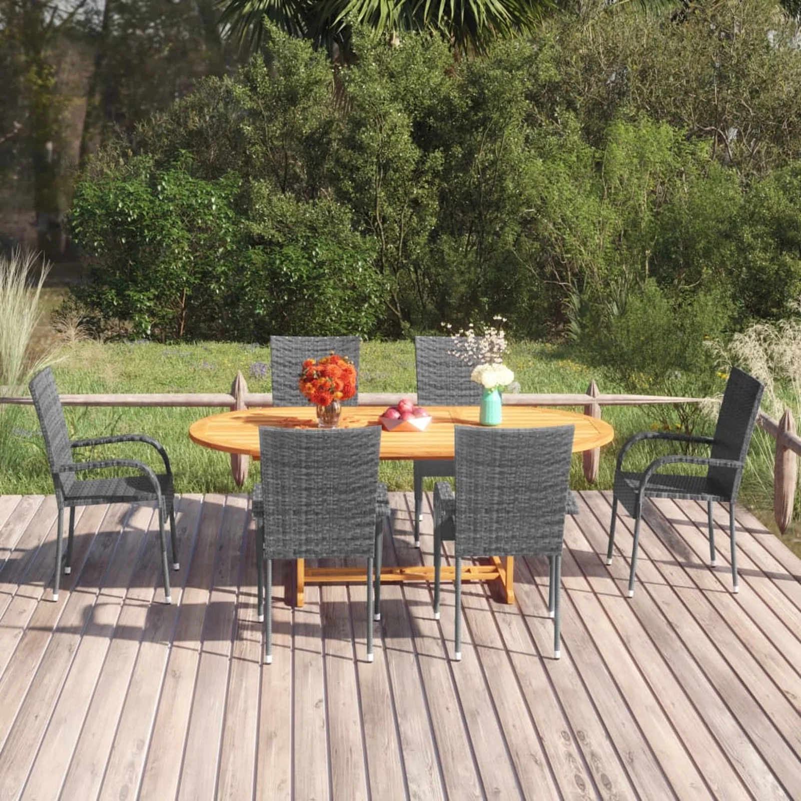 Irfora 7 Piece Patio Dining Set Poly Rattan Gray