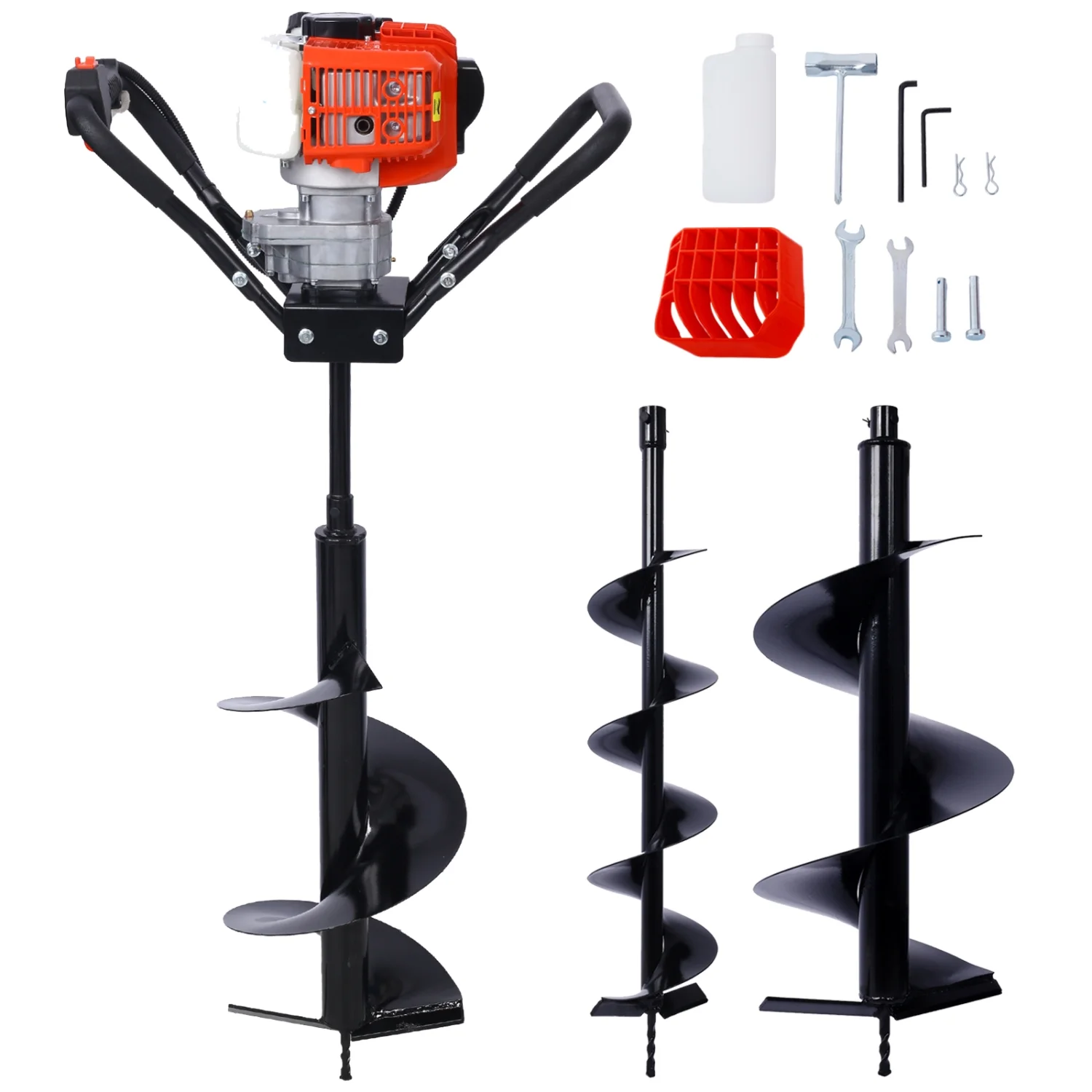 V-Type 52CC 2 Stroke Gas Post Hole Digger One Man Auger EPA Machine Plant Soil Digging Fence withHole Digger Replacement Auger Bits L6”+L10”+L12” DRILL BITS