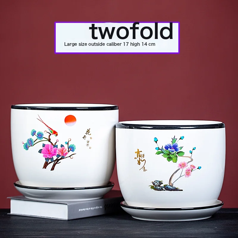 Flower Pot Ceramic Large Cartoons Green Dolo -Large Small Small Succession Plastic Flower Plant 303-Twinbird + Big Red Flower (2) Large Ceramic