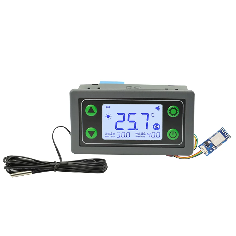 Suzicca Digital LCD Display Intelligent Cellphone APP Remotely Control Wifi Controller Built-in 30A Relay with Timer Startup & Shutdown High and Low Record Cloud Data Recording and Function