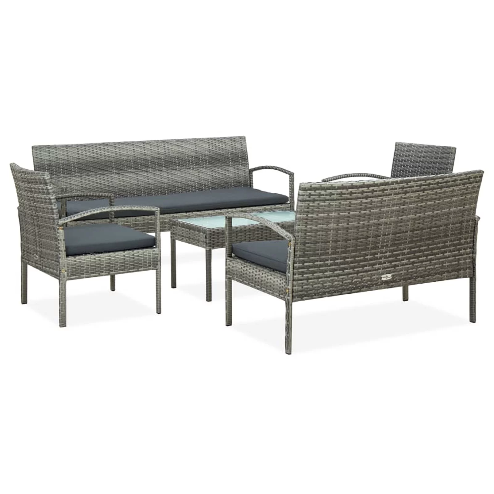 Walmeck 5 Piece Patio Set with Cushions Poly Rattan Gray
