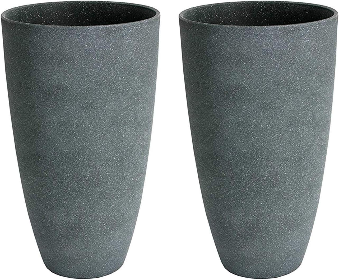 Algreen Acerra Weather Resistant Composite Tall Vase Round Planter 20 X 12 X 12 Inches, Gray Stucco (2 Pack)