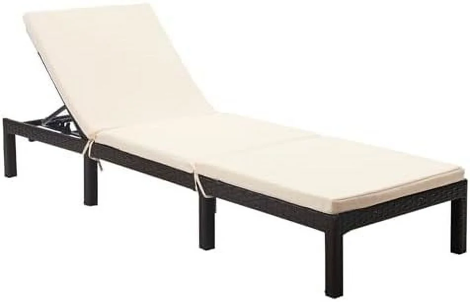 LNSETGC Lounge Chairs for Outside  Outdoor Rattan Wicker Chaise Lounge with Cushion  Adjustable Backrest  Ideal for Pool  Patio  Deck  Dark Grey Cushion and Black Color Wicker