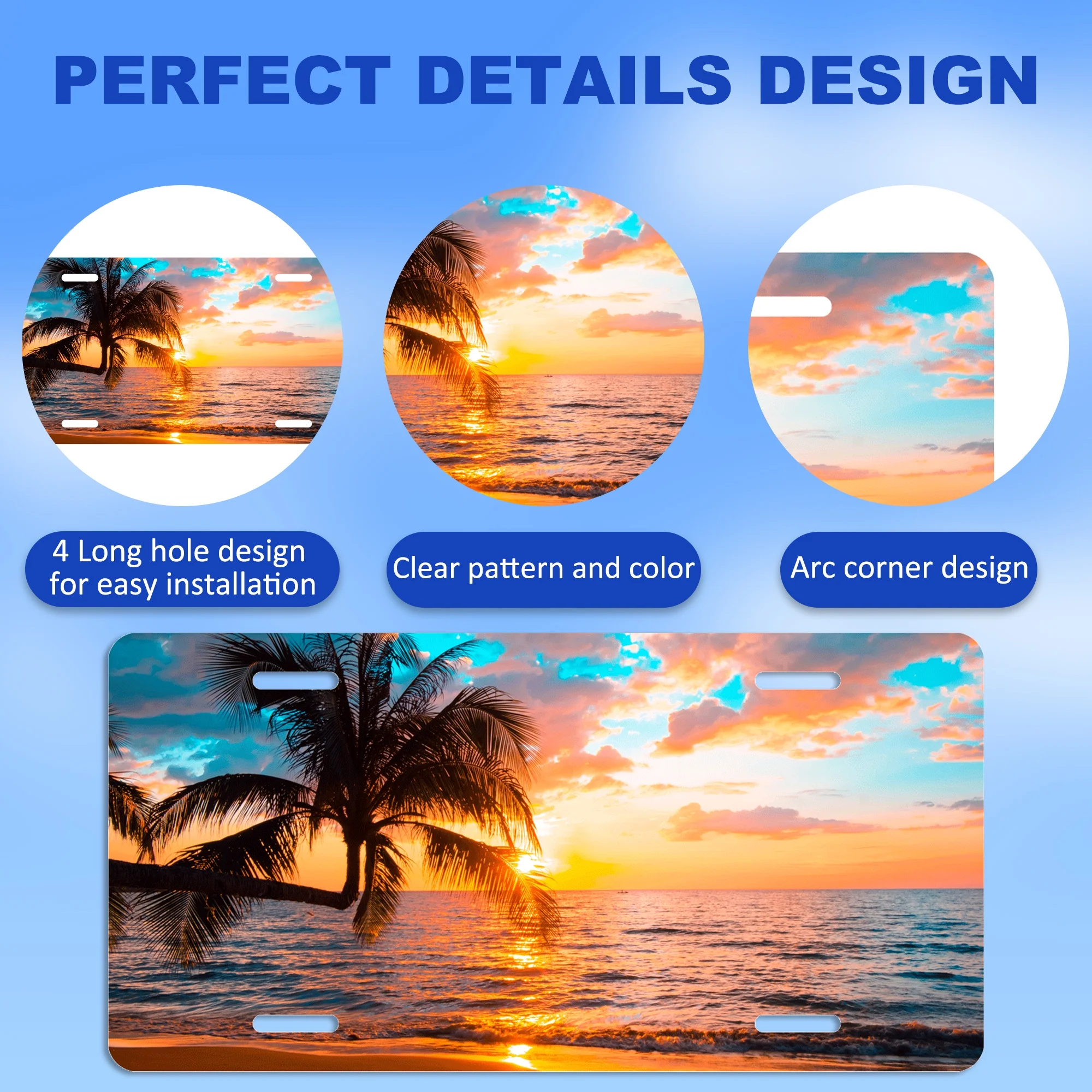 Uiaoiais License Plates Palm Trees Sunset Tropical Sea Beach License Plates Cover Aluminum License