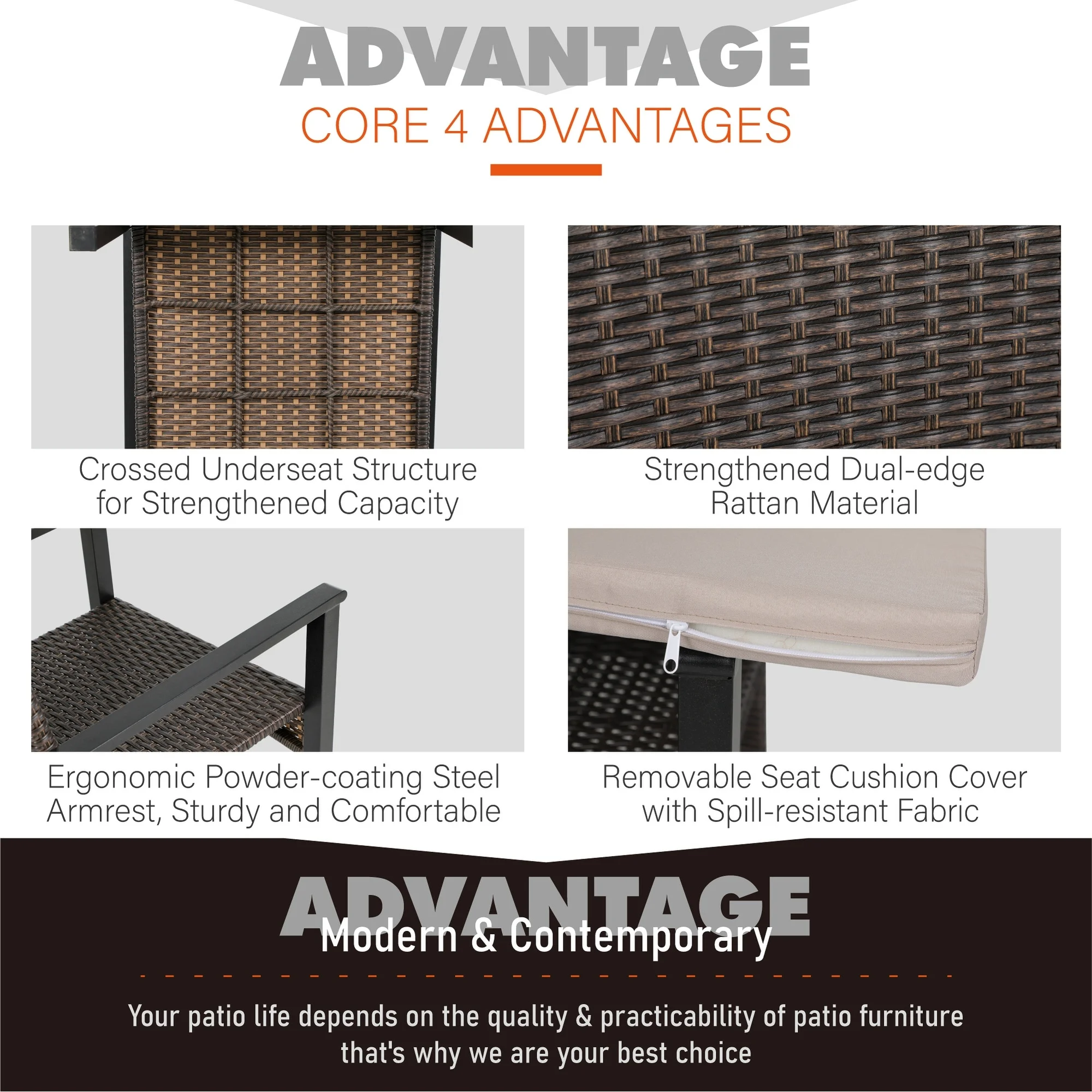 Patio 5-Piece Dining Set, 1 Umbrella Hole Metal Table and 4 Rattan Chairs +Metal Armrest Chair