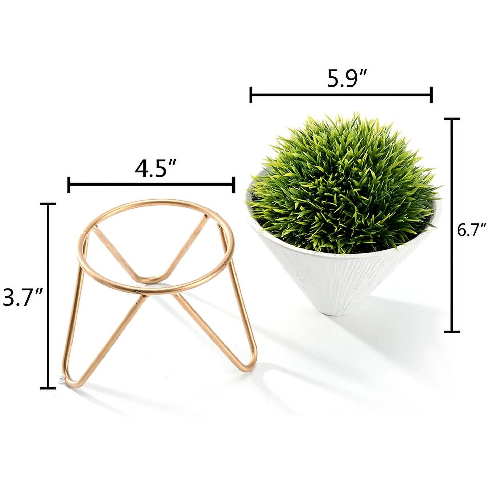 K-Cliffs Modern Design Artificial Plant Potted in a Conical Shape White Ceramic Pot with a Removable Galvanized Brass Metal Rack…