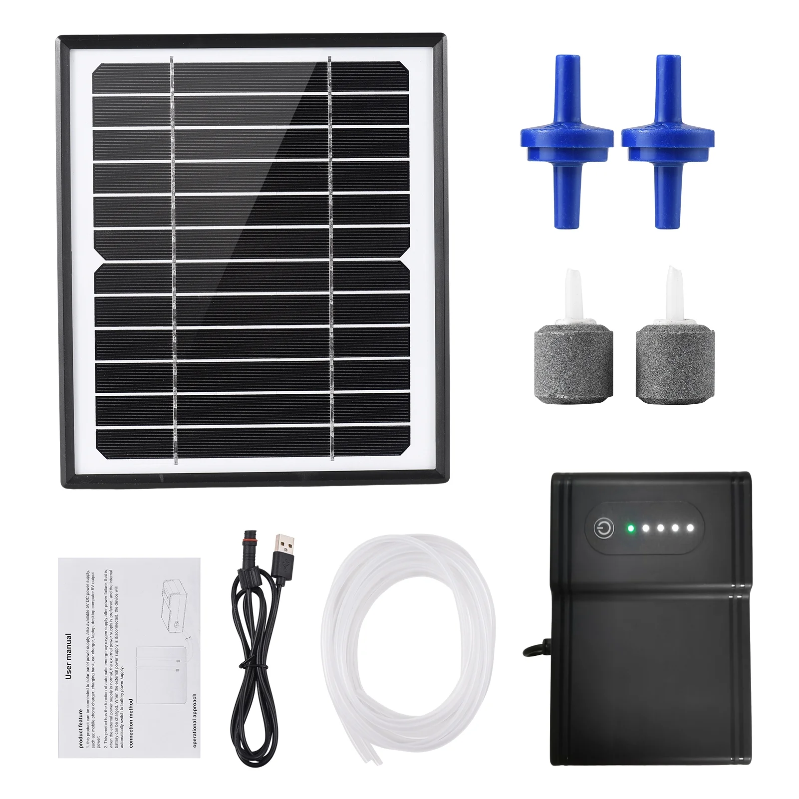 Oxygenation pump, Aerator Solar Pump 2 Modes Air Pump 2 Air Bubble Solar Pipe/ 2 Modes With Solar Aerator Solar Air Fish Aerator Solar / 2 5w/6v Solar Powered Dsfen Air Bubble Stones